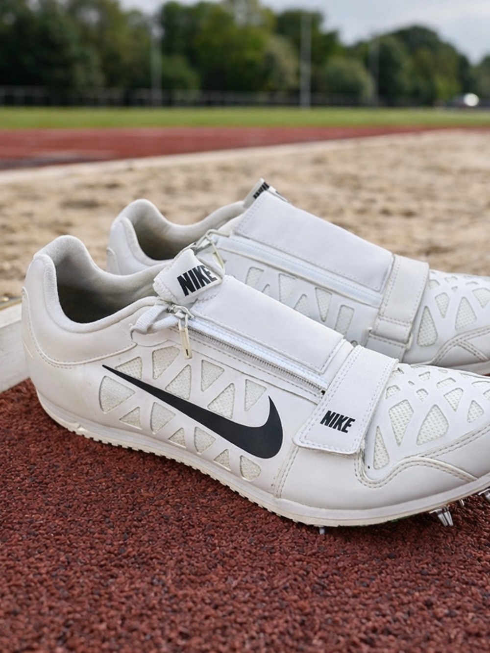Nike Zoom LJ Long Jump Track Spikes White Black Strap Zip Mens Size 10